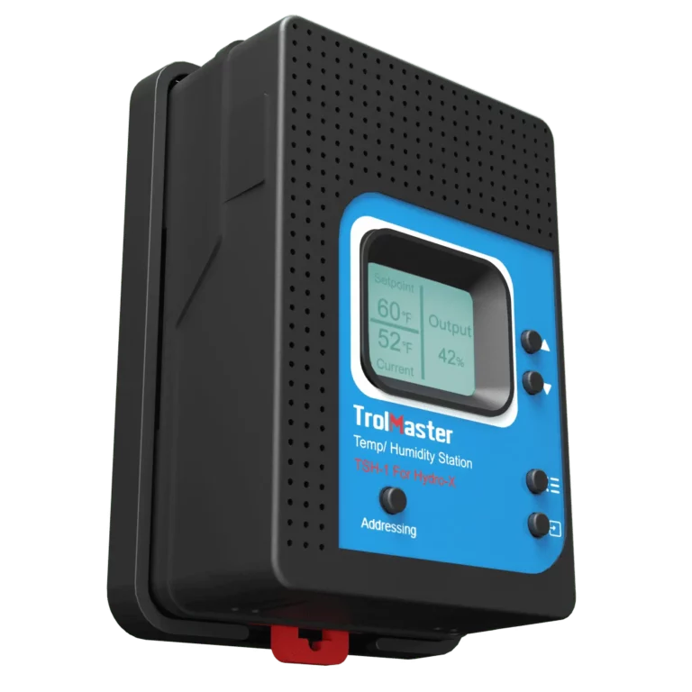 Trolmaster TSH-1 Temparature Humidity Station - a black and blue electronic device